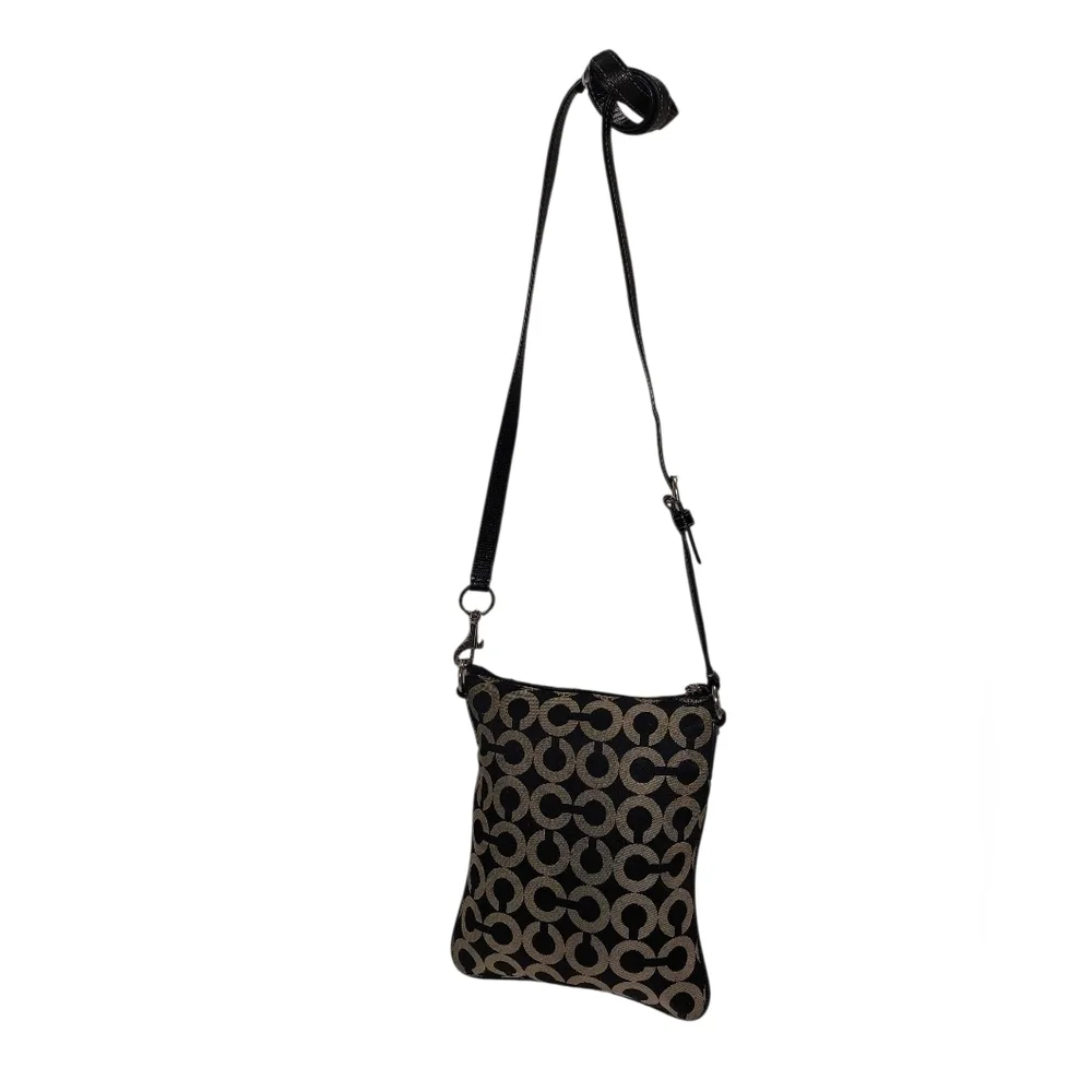 Coach Black and Cream Crossbody Bag with Monogram Pattern